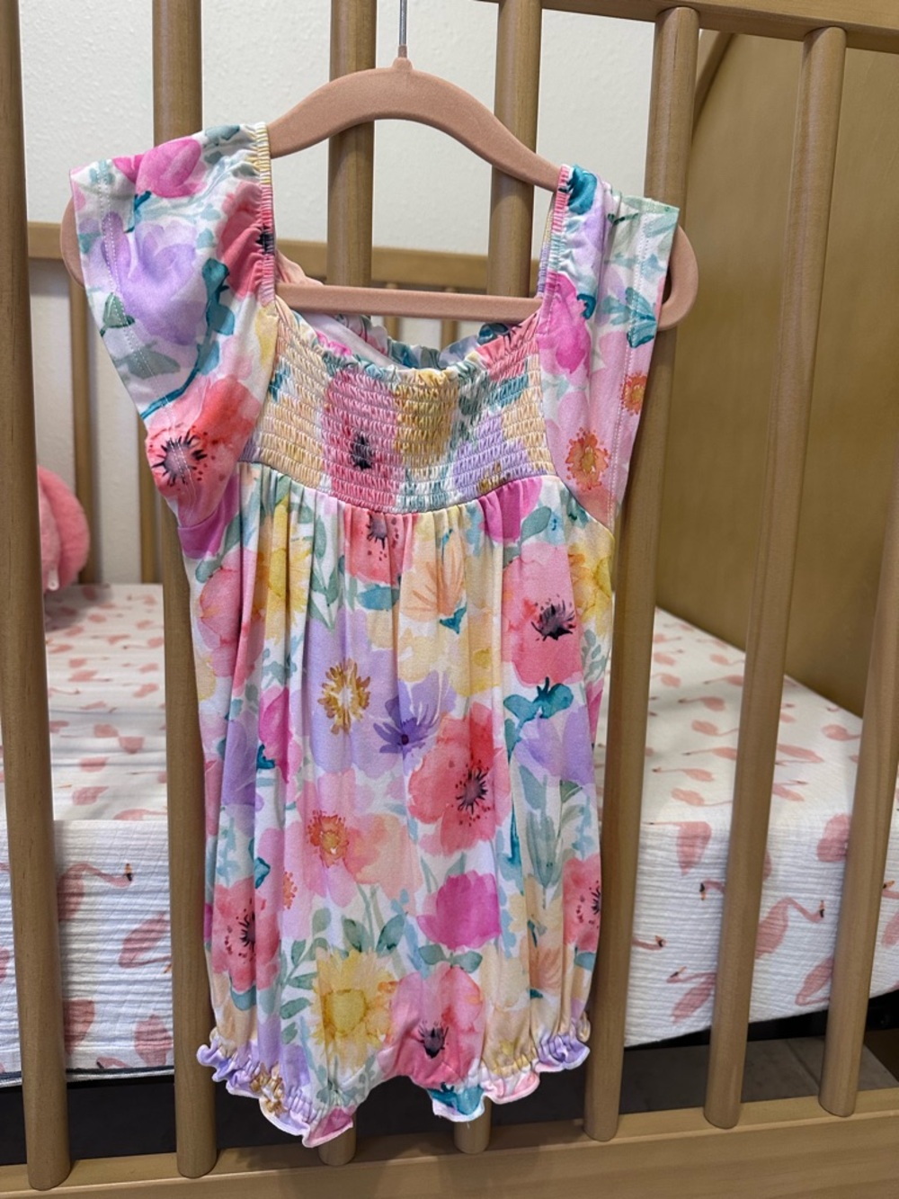 Little Sleepies Watercolor Meadow Smocked Flutter Sleeve Romper